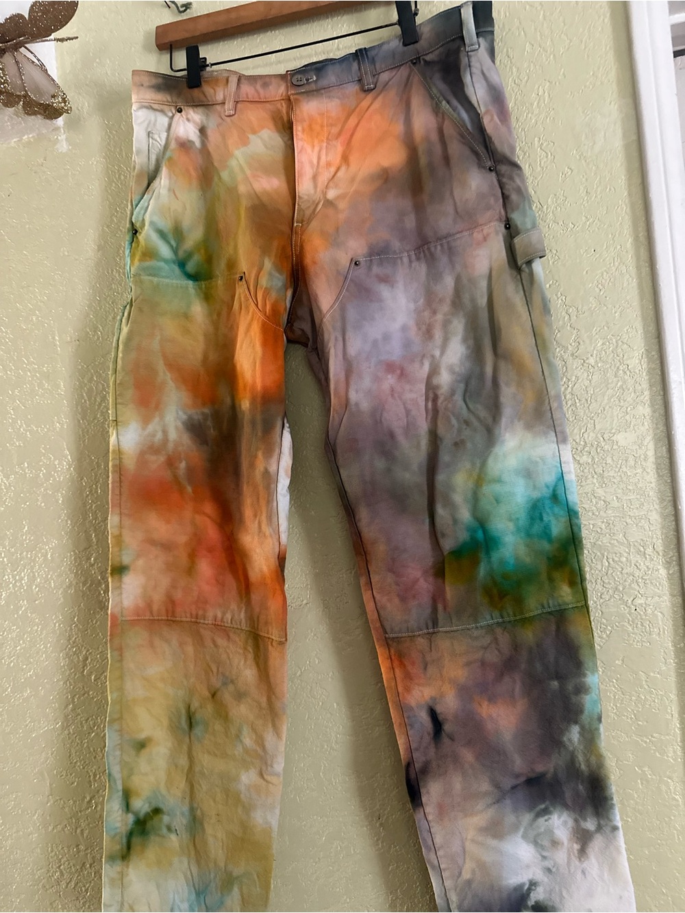 GAP Men's Tie-Dye Cargo Pants — Orange, Green, Gray - Picture 4 of 9